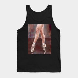 Painting of Ballet Dancer Legs and Shoes on Pointe, Maroon Background Tank Top